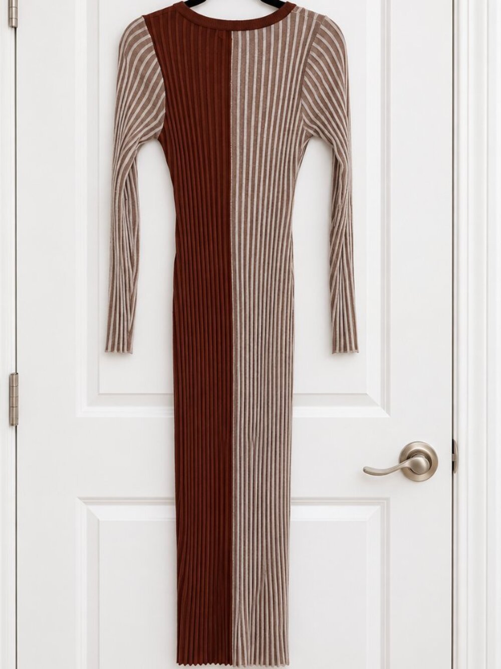 Sweater Midi Dress Brown Cream Combo Size L - Picture 4 of 6